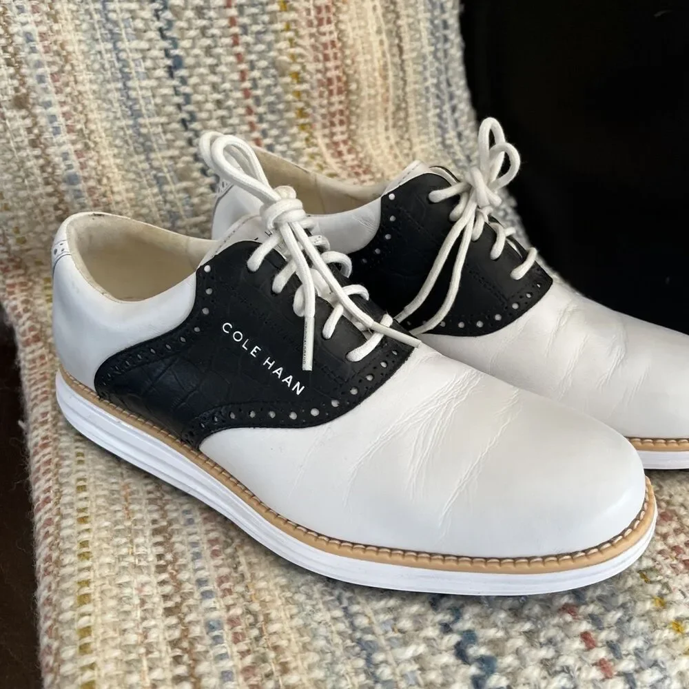 Cole Haan Men's ZeroGrand OG Saddle Golf Shoes White/Black C37176, 8 M